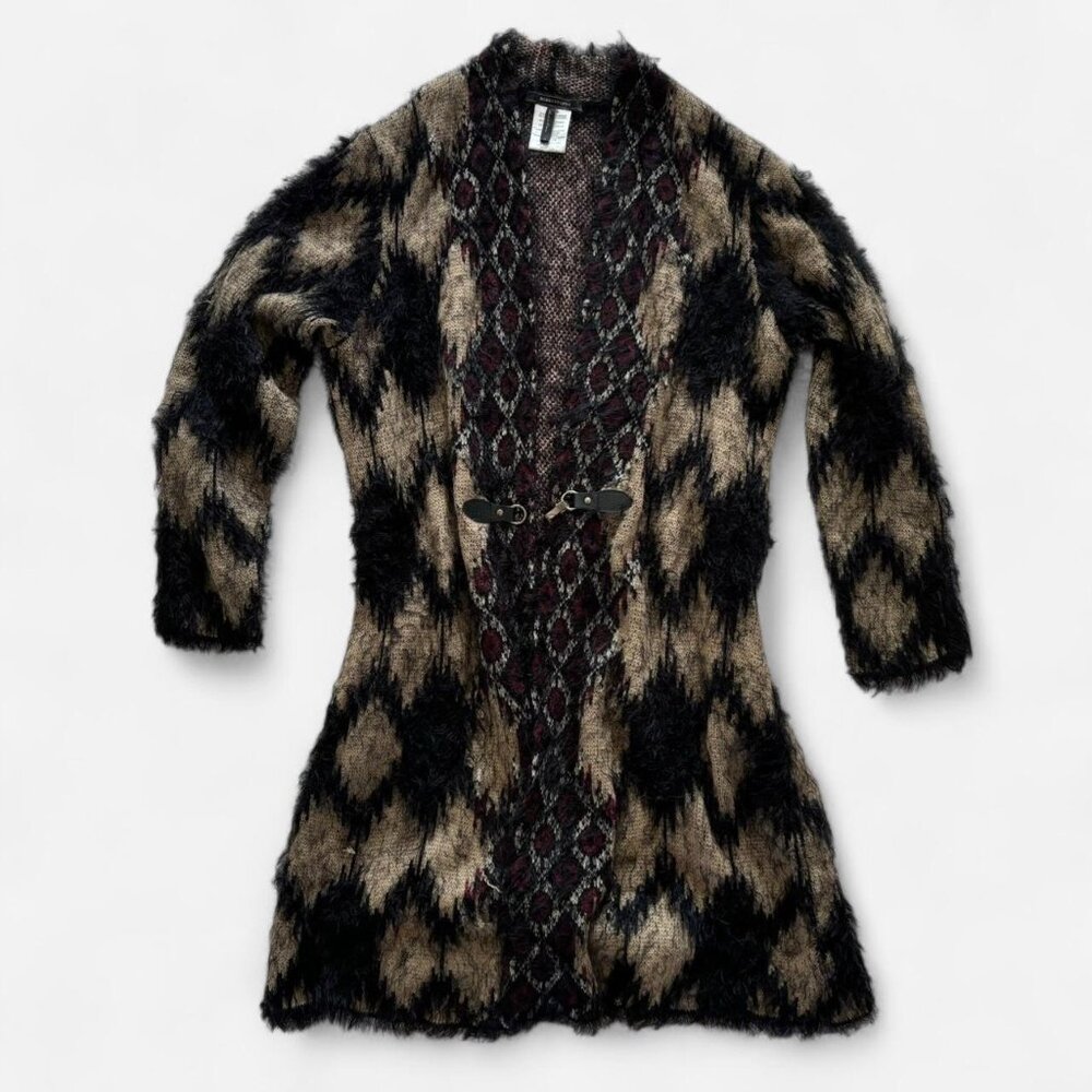 BCBGMAXAZRIA open front long fuzzy eyelash aztec print cardigan